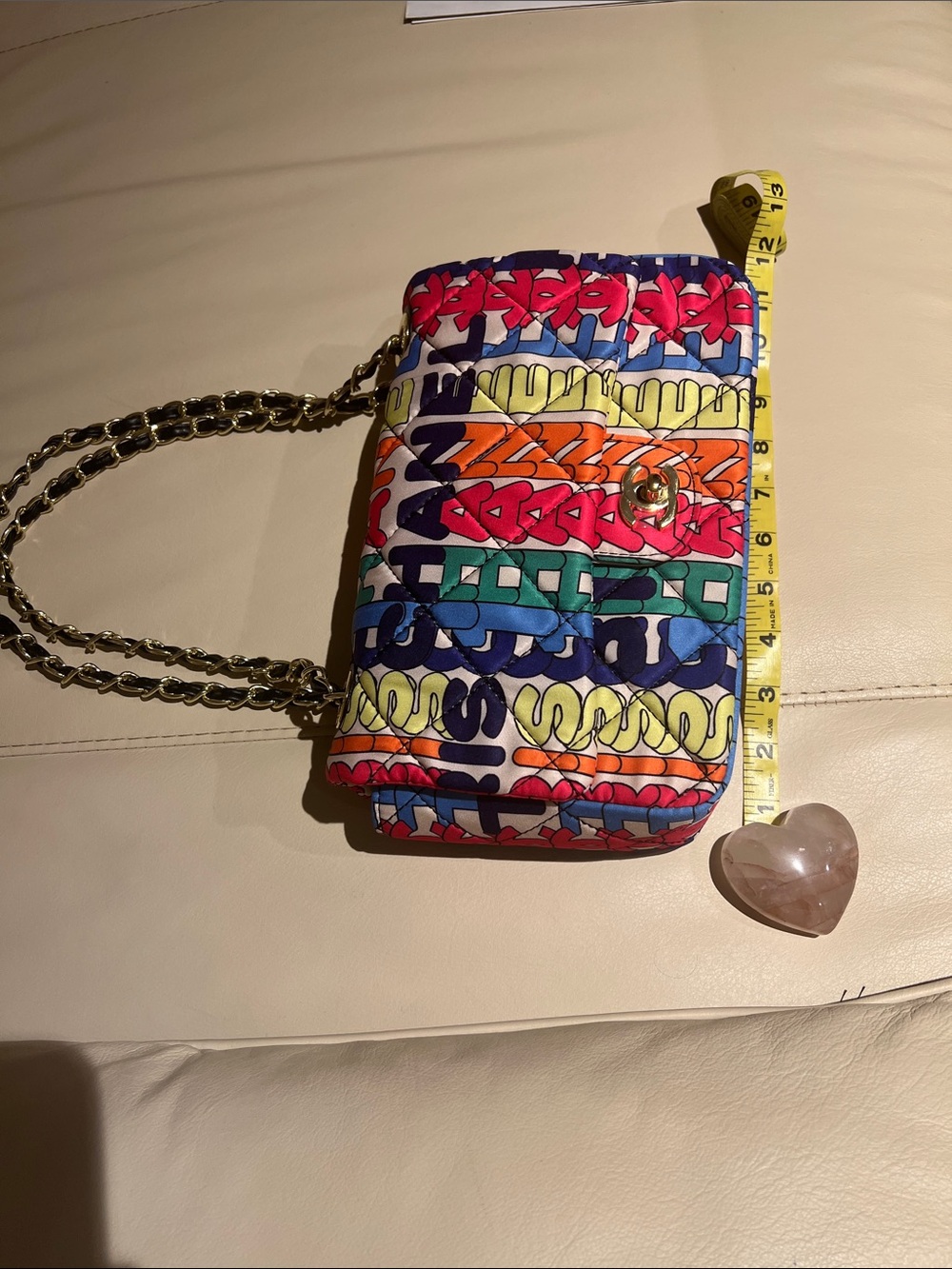 Multicolor Logo Quilted Shoulder Bag in White Base with Rainbow Stripe - Picture 6 of 8